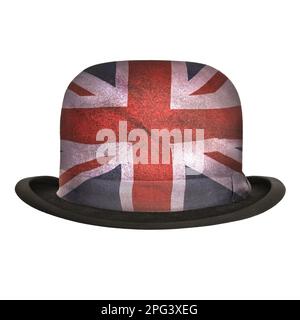 Vintage black bowler hat decorated with the English national flag Stock Photo