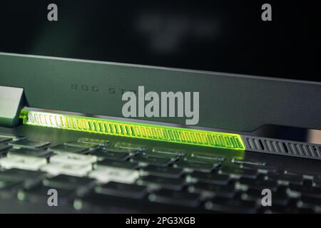 Kiev, Ukraine - August 28, 2022: ROG Strix G17 (Republic of Gamers) Gaming Laptop by ASUS. Powerful notebook keyboard close-up Stock Photo