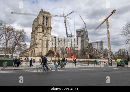 Notre Dame Cathedral undergoing renovation after the fire of 2019, Paris, France, Europe Stock Photo