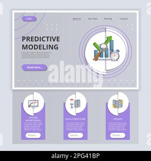 Predictive modeling flat landing page website template. System monitoring, data structure, update. Web banner with header, content and footer. Vector Stock Vector