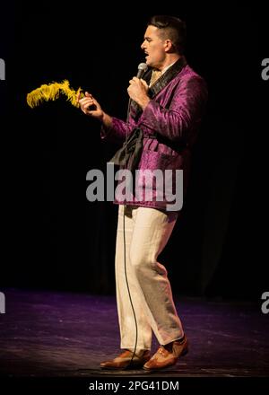 Troy Hawke, The Greeter's Guild, Stand Up Comedian, Sigmund Troy'd UK Tour, Southend-on-Sea, Essex © Clarissa Debenham / Alamy Stock Photo