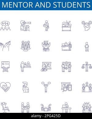 Mentor and students line icons signs set. Design collection of Mentor ...