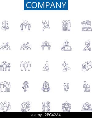 Company line icons signs set. Design collection of Business, Firm, Corporation, Venture, Conglomerate, Company, Establishment, Organization outline Stock Vector