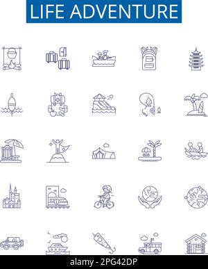 Trek line icons collection. Exploration, Adventure, Discovery, Frontier ...