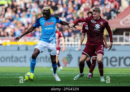 Perr Schuurs of Torino FC seen in action during Serie A 2023/24 football  match between Torino FC and AS Roma at Stadio Olimpico Grande Torino.  (Final scores; Torino 1