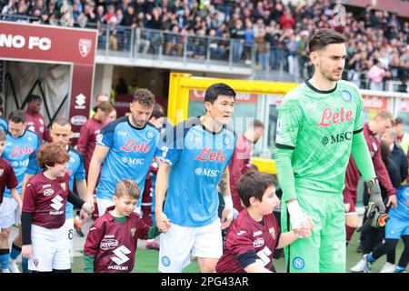 Alex Meret of SSC Napoli, Min-Jae Kim of SSC Napoli and Amir Rrahmani of SSC Napoli during the Italian Serie A football match between Torino Fc and Ss Stock Photo