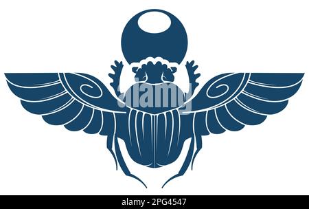 Egyptian Scarab beetle with spread wings, ancient egyptian dung beetle silhouette, vector Stock Vector