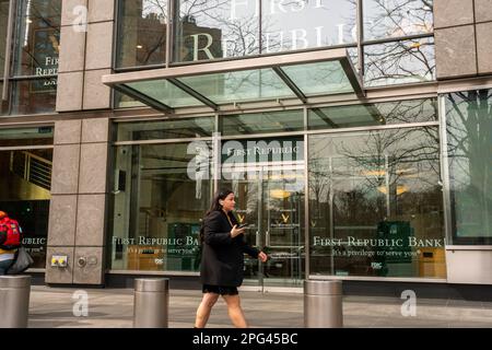 A branch of the First Republic Bank in the Deutsche Bank Center in New York on Sunday, March12, 2023. (© Richard B. Levine) Stock Photo