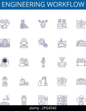 Workflow line icons signs set. Design collection of Process, Automation ...