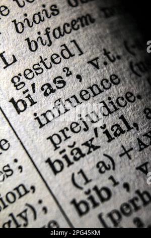 Definition of word bias on dictionary page, close-up Stock Photo
