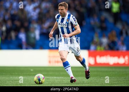Asier Illarramendi of Real Sociedad during the La Liga match between Real Sociedad and Elche CF played at Reale Arena Stadium on March 19, 2023 in San Sebastian, Spain. (Photo by Cesar Ortiz / PRESSIN) Stock Photo