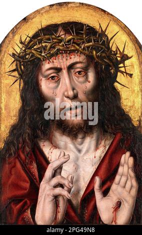 The Man of Sorrows by Aelbrecht Bouts, oil on oak, 1490s Stock Photo