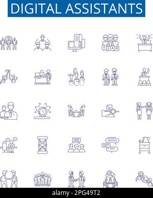 Digital assistants vector line icons set. AI, Chatbot, Cortana, Alexa ...