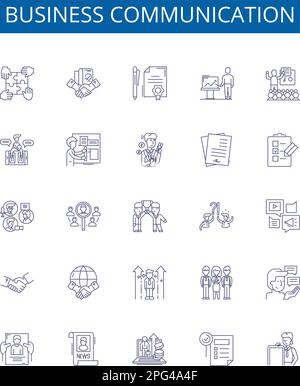 Business communication line icons signs set. Design collection of Networking, Strategies, Negotiation, Reports, Presentations, Courses, Quality Stock Vector