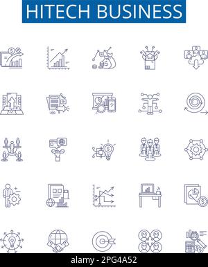 Hitech business line icons signs set. Design collection of Hitech, Business, Innovation, Technology, Digital, Cloud, Automation, Data outline concept Stock Vector