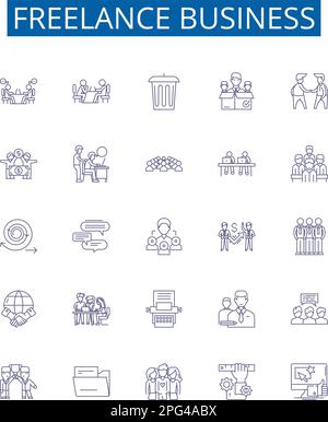 Freelance business line icons signs set. Design collection of freelance, business, contracting, outsourcing, self employment, entrepreneurship Stock Vector