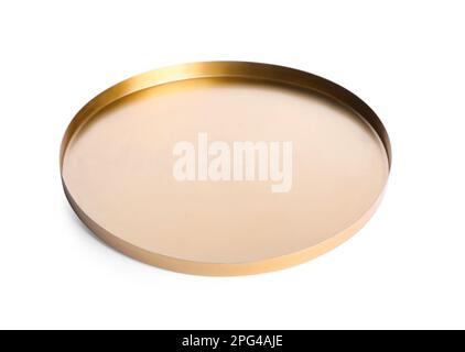 Shiny stylish golden tray isolated on white Stock Photo