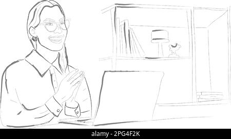 Woman having an online meeting in the office Vector illustration Stock Vector