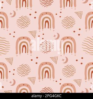 Cute boho seamless pattern with rainbow and abstract elements Stock Vector