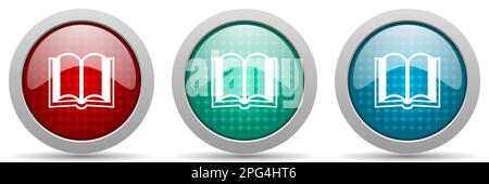 Book vector icon set, glossy web buttons collection Stock Vector