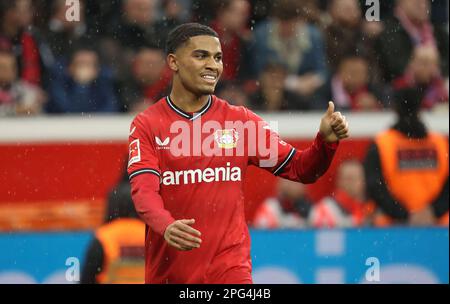 Leverkusen, Germany. 19th Mar, 2023. Amine Adli (Bayer), Leverkusen, Germany. 19th Mar, 2023. 1. Bundesliga, matchday 25, Bayer 04 Leverkusen - FC Bayern München. DFL REGULATIONS PROHIBIT ANY USE OF PHOTOGRAPHS AS IMAGE SEQUENCES AND/OR QUASI-VIDEO Credit: Juergen Schwarz/Alamy Live News Stock Photo