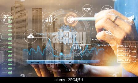The concept of using AI or artificial intelligence to assist in the administration successful business Stock Photo