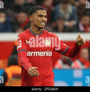 Leverkusen, Germany. 19th Mar, 2023. Amine Adli (Bayer), Leverkusen, Germany. 19th Mar, 2023. 1. Bundesliga, matchday 25, Bayer 04 Leverkusen - FC Bayern München. DFL REGULATIONS PROHIBIT ANY USE OF PHOTOGRAPHS AS IMAGE SEQUENCES AND/OR QUASI-VIDEO Credit: Juergen Schwarz/Alamy Live News Stock Photo