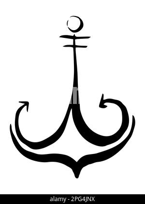 Anchor hand painted with black ink brush Stock Vector