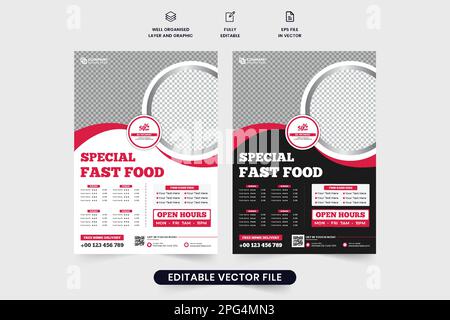 Modern restaurant flyer template for advertisement and marketing. Food menu banner and poster vector with red and yellow colors. Restaurant business p Stock Vector