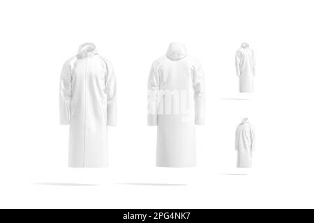 Blank white protective raincoat mockup, different views Stock Photo