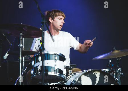 TODAYS Festival, TURIN, ITALY: Dan Allaire, of the American psychedelic rock band called “The The Brian Jonestown Massacre” (BJM) performing live on stage at the Todays Festival held in Torino. Stock Photo