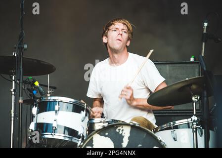 TODAYS Festival, TURIN, ITALY: Dan Allaire, of the American psychedelic rock band called “The The Brian Jonestown Massacre” (BJM) performing live on stage at the Todays Festival held in Torino. Stock Photo