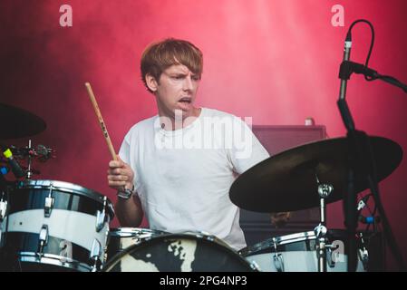 TODAYS Festival, TURIN, ITALY: Dan Allaire, of the American psychedelic rock band called “The The Brian Jonestown Massacre” (BJM) performing live on stage at the Todays Festival held in Torino. Stock Photo