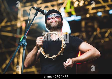 TODAYS Festival, TURIN, ITALY: Joel Gion, of the American psychedelic rock band called “The The Brian Jonestown Massacre” (BJM) performing live on stage at the Todays Festival held in Torino. Stock Photo