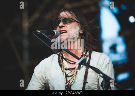 TODAYS Festival, TURIN, ITALY: Anton Newcombe, founder of the American psychedelic rock band called “The The Brian Jonestown Massacre” (BJM) performing live on stage at the Todays Festival held in Torino. Stock Photo