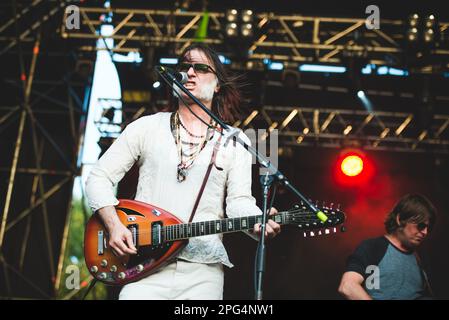 TODAYS Festival, TURIN, ITALY: Anton Newcombe, founder of the American psychedelic rock band called “The The Brian Jonestown Massacre” (BJM) performing live on stage at the Todays Festival held in Torino. Stock Photo