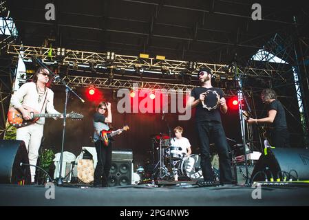 TODAYS Festival, TURIN, ITALY: The American psychedelic rock band called “The The Brian Jonestown Massacre” (BJM) performing live on stage at the Todays Festival held in Torino. Stock Photo