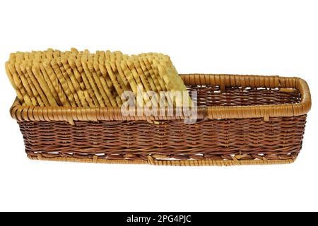 handmade speculoos cookies in a rattan basket isolated on white background Stock Photo