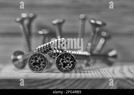 Galvanized wood screws in a closeup Stock Photo