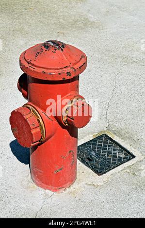 Fire hydrant on sidewalk of a residential condominium, Rio Stock Photo