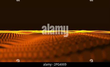 Abstract waving dots particle technology background design. Green color abstract background with dynamic elements of waves. Dots Wave Abstract Digital Stock Photo