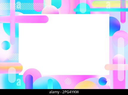 Suprematic creative poster mockup with memphis, bauhaus and contemporary art colorful shapes. Modern background with vivid holographic border and blan Stock Photo