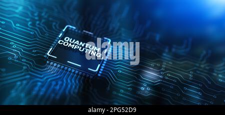 Quantum computing concept. The inscription on the processor icons. Stock Photo