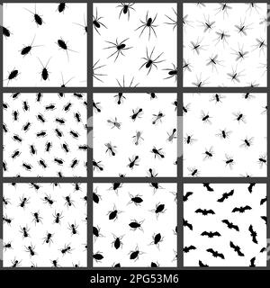 Pest and insect seamless pattern set Stock Vector