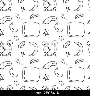 Doodle sleep night items seamless pattern Stock Vector