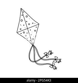 Hand drawn kite in doodle style. Retro linear illustration with black kite doodle on white background Stock Vector