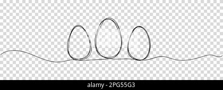 Continuous one line drawing of three eggs. Vector illustration isolated on transparent background Stock Vector