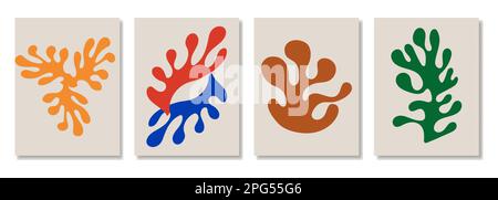Abstract coral posters in matisse style. Vector graphic illustration Stock Vector