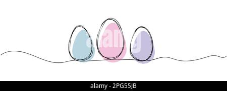 Easter continuous line eggs. Easter holidays Stock Vector