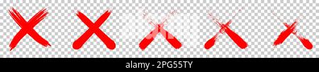Red grunge X icons. Vector illustration isolated on transparent background Stock Vector